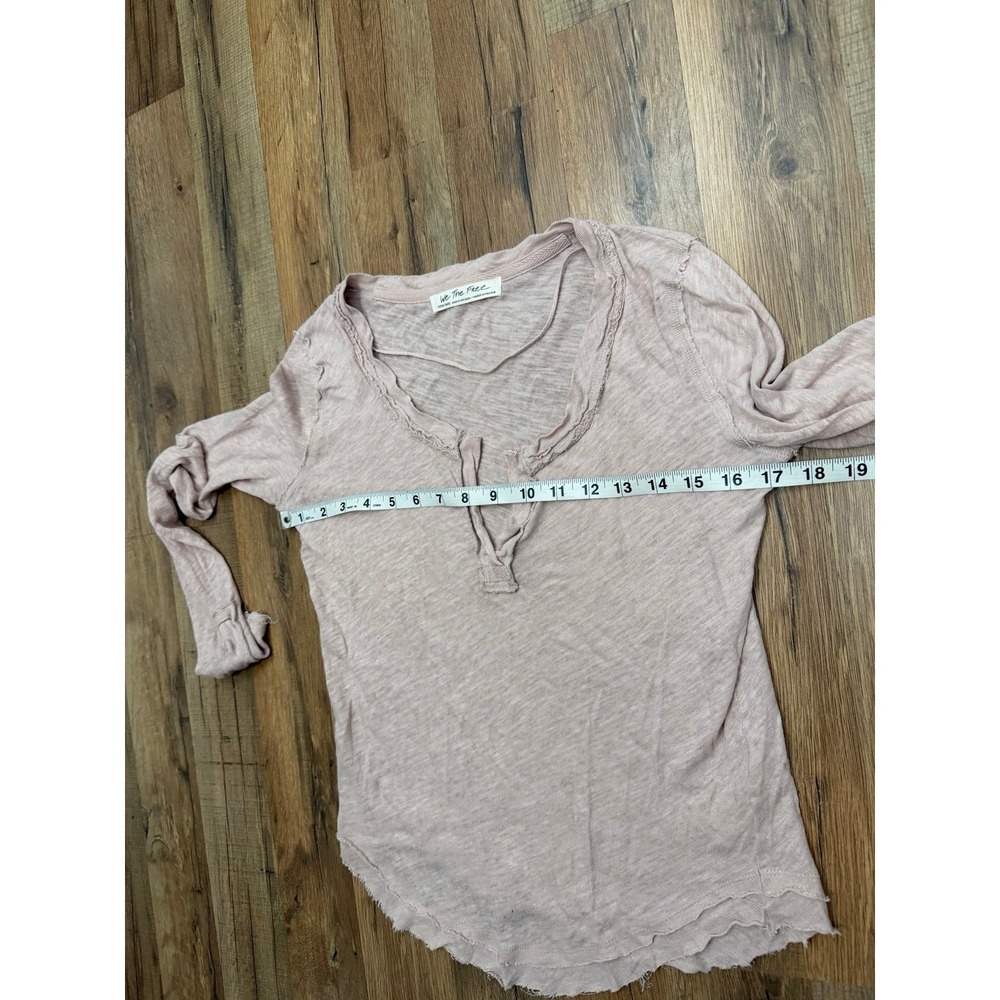 Free People‎ We The Free Linen Cotton Raw Hem Long Sleeve Top XS Pink - Picture 9 of 10